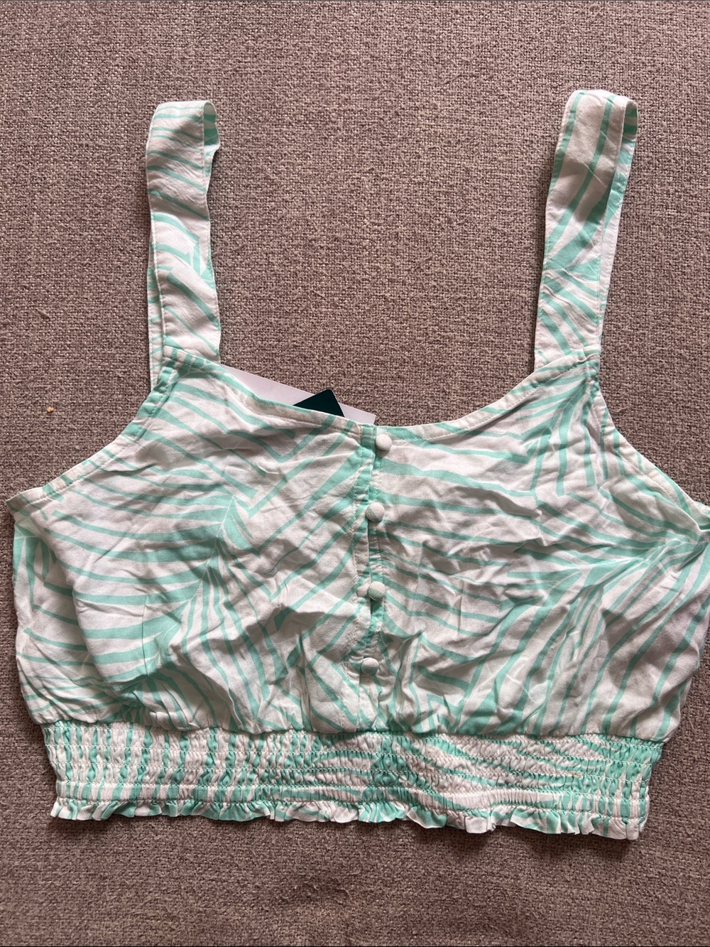 Roxy Mint & White Striped Button-Front Crop Tank